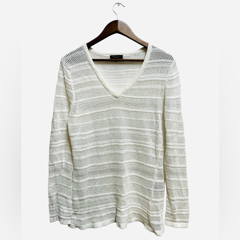 Rag & Bone Elizabeth V-Neck Open Knit Sweater Size L